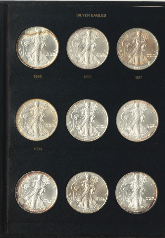 Two collection of BU American Silver Eagles, one through 2011, the other through 2012, both in albums
