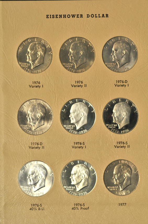 Four collections of Eisenhower dollars, two collections of Kennedy half-dollars, and a collection of SBA dollars in seven different albums