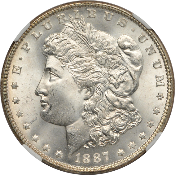 1887 MS-65, plus three additional 1887 certified MS-65+, all NGC CAC