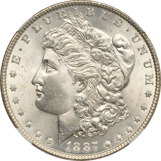 1887 MS-65, plus three additional 1887 certified MS-65+, all NGC CAC
