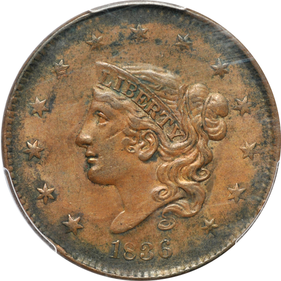Six AU Large Cents certified by PCGS