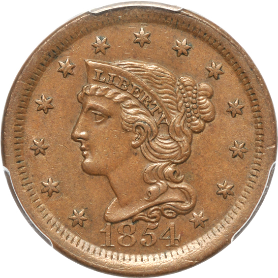 Six AU Large Cents certified by PCGS