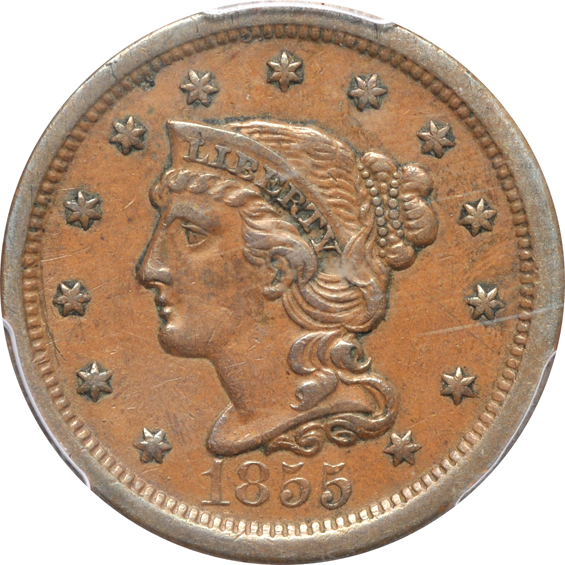 Six AU Large Cents certified by PCGS