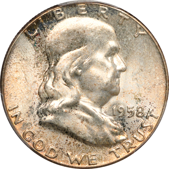 Four Franklin half-dollars certified MS-65 by PCGS