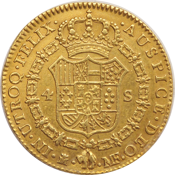 Spain - 1817-GJ 1/2 Escudo, 1799 2 Escudos, and a 1795 4 Escudos, as described