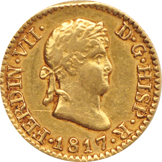 Spain - 1817-GJ 1/2 Escudo, 1799 2 Escudos, and a 1795 4 Escudos, as described