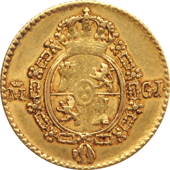 Spain - 1817-GJ 1/2 Escudo, 1799 2 Escudos, and a 1795 4 Escudos, as described