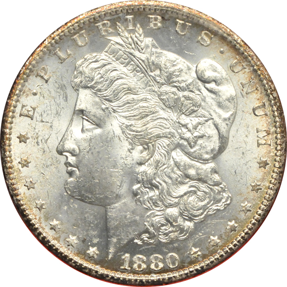 Four Morgan silver dollars from the Redfield collection