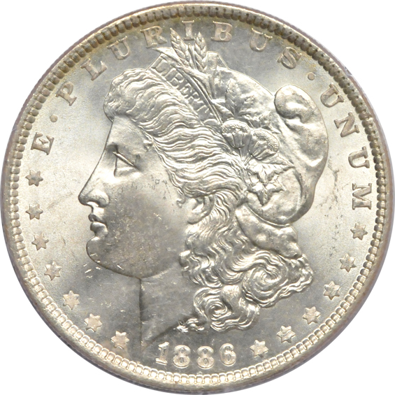 1881-S NGC MS-65 CAC, 1886 PCGS MS-65 (rattler) CAC, and an 1888 PCGS MS-65 CAC