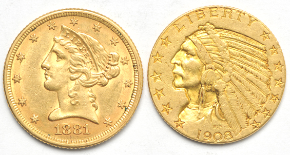 1834 Classic, Plain 4 VF details/cleaned/reverse scratch, plus three additional half eagles