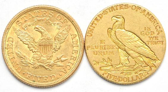 1834 Classic, Plain 4 VF details/cleaned/reverse scratch, plus three additional half eagles