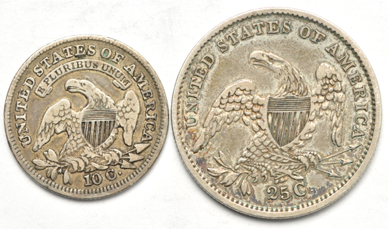 Four capped-bust silver type coins