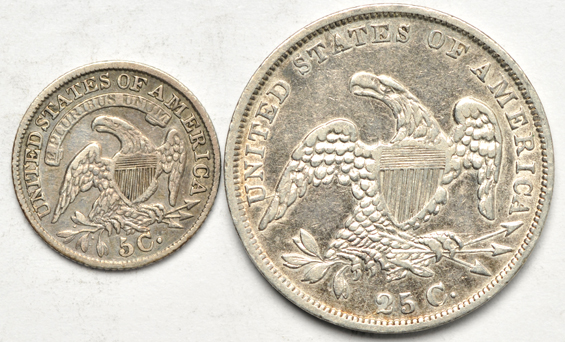 Four capped-bust silver type coins