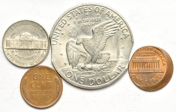 Collection of seven error/variety coins, as described