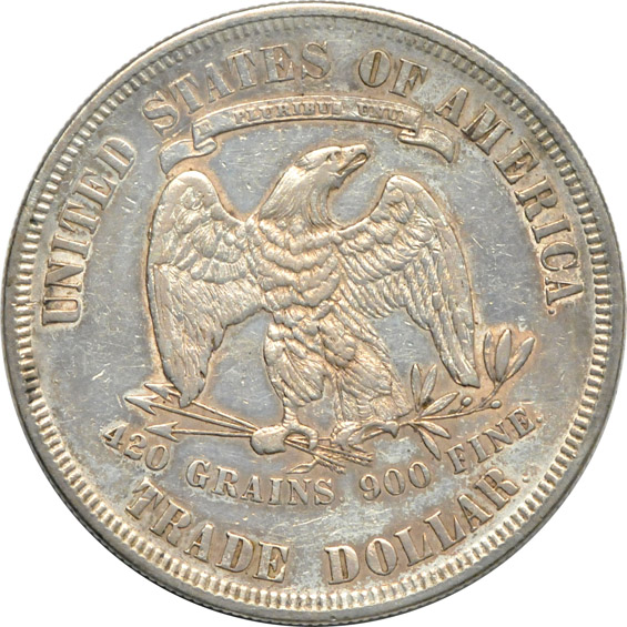 1847 Seated Liberty silver dollar VG details/damaged, 1877 Trade silver dollar XF details/cleaned, and a 1921 Peace dollar AU
