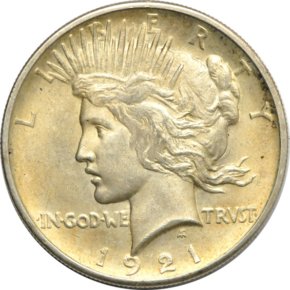 1847 Seated Liberty silver dollar VG details/damaged, 1877 Trade silver dollar XF details/cleaned, and a 1921 Peace dollar AU