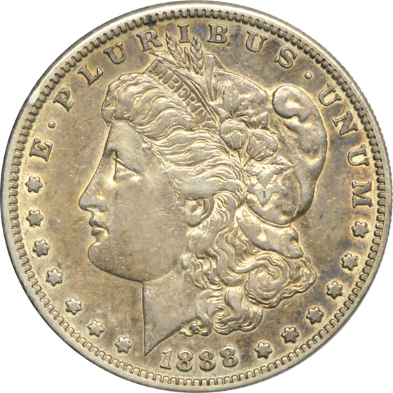 Five Morgan silver dollars