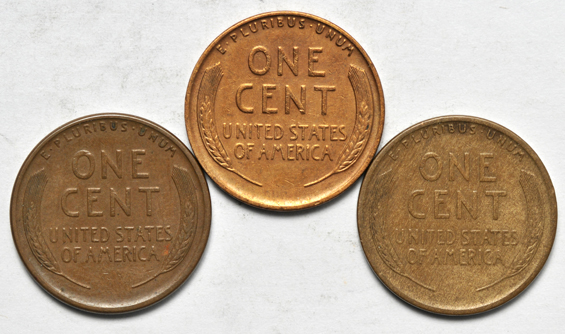 Five collector date Lincoln cents