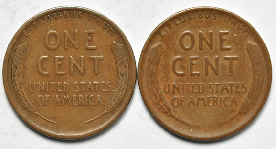 Five collector date Lincoln cents