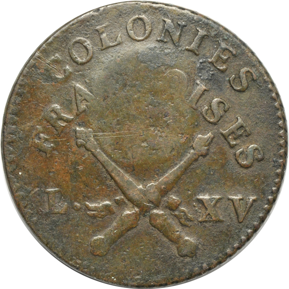1767-A Copper Sou counterstamp RF, and a 1767-S Copper Sou no couterstamp