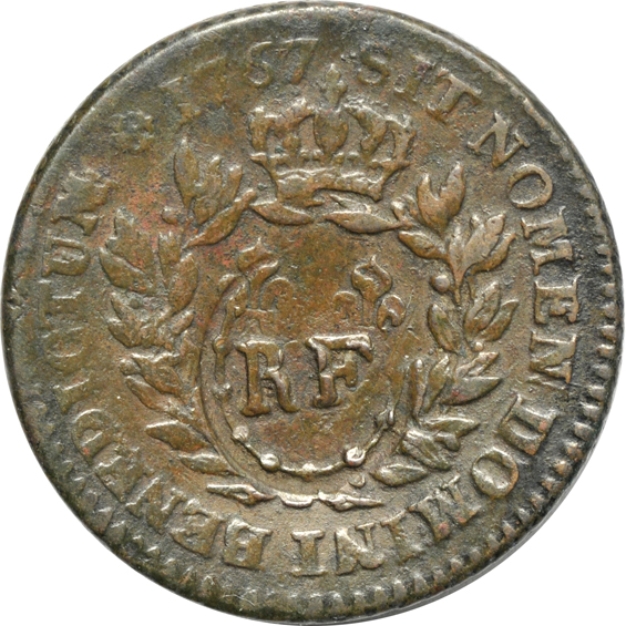 1767-A Copper Sou counterstamp RF, and a 1767-S Copper Sou no couterstamp
