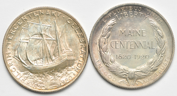 Six silver commemorative half-dollars