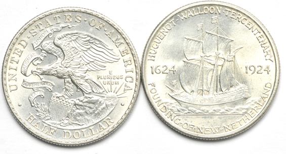 Six silver commemorative half-dollars