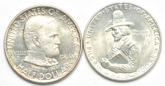 Six silver commemorative half-dollars