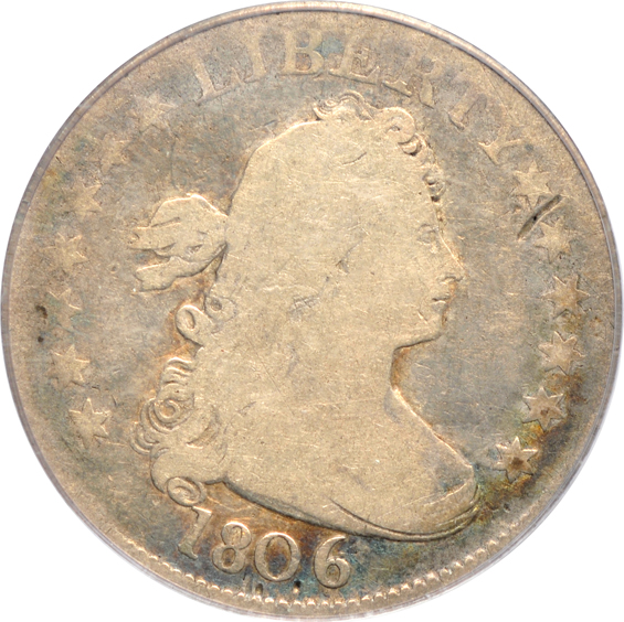 1806, plus an 1875-CC twenty-cent piece, both PCGS G-6
