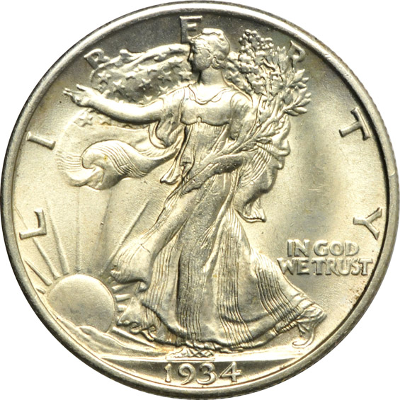 1883-O Morgan silver dollar, plus a 1934 and 1936 Walking Liberty half-dollar, all BU