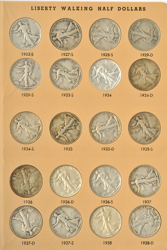 Complete collection of Walking Liberty half-dollars in a Dansco 7160 album
