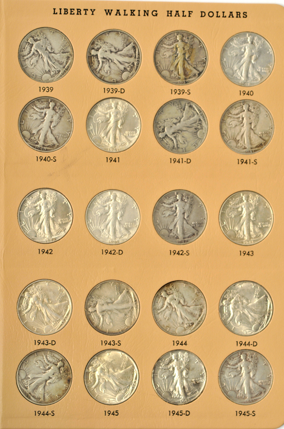 Complete collection of Walking Liberty half-dollars in a Dansco 7160 album