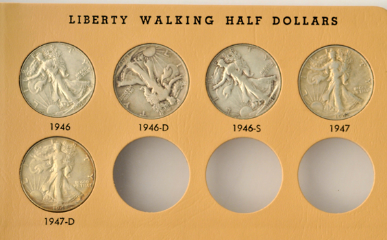 Complete collection of Walking Liberty half-dollars in a Dansco 7160 album
