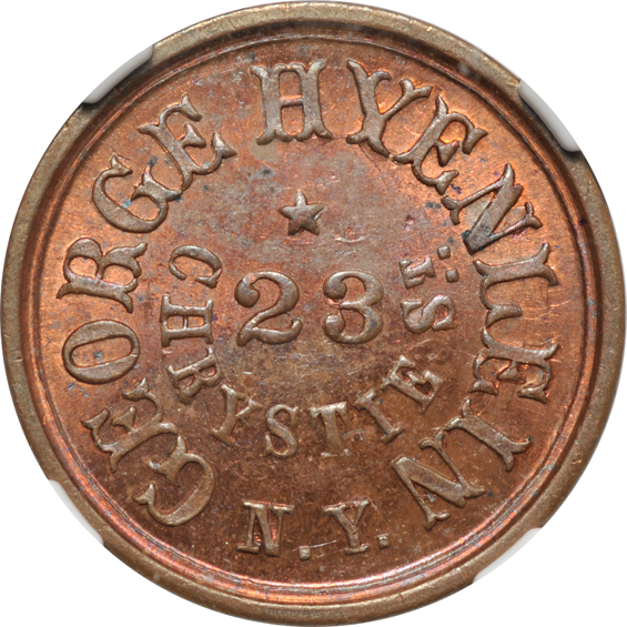 Six certified store card Civil War tokens