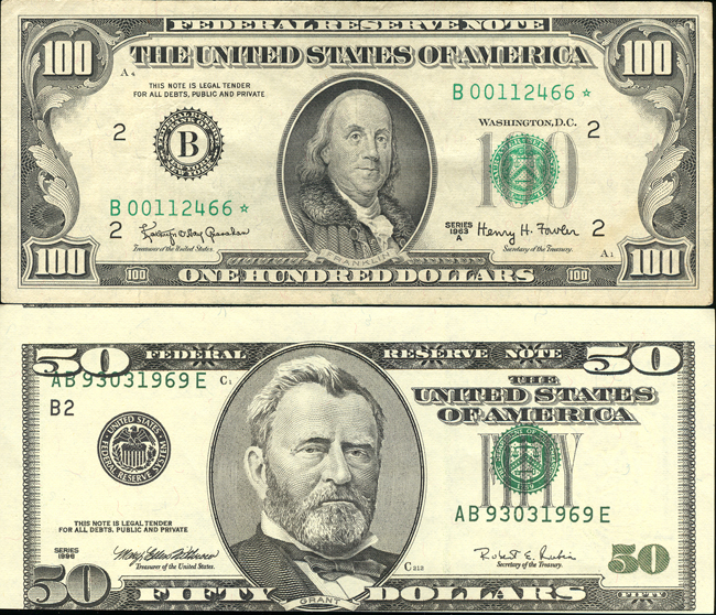 Group of eight small size Federal Reserve notes
