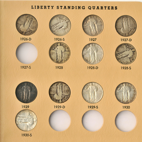 Collection of thirty different Standing Liberty quarters in a Dansco 7132 album