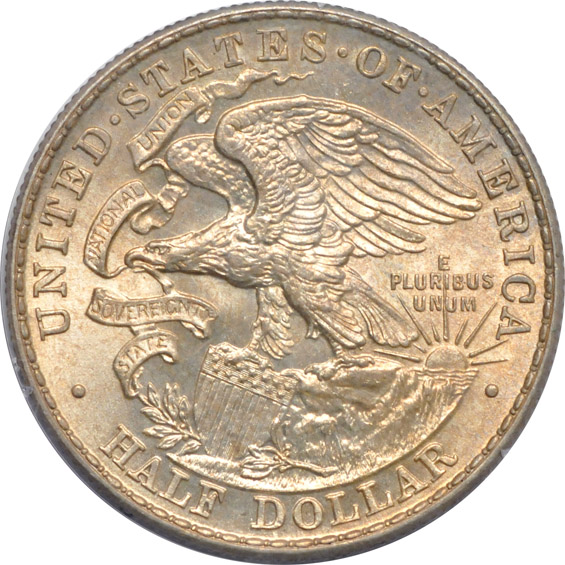 Five silver commemorative half-dollars, all PCGS MS-63 (rattler)