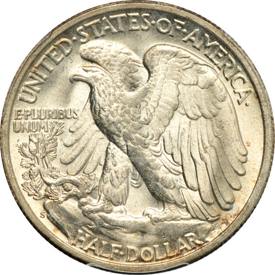 Four Walking Liberty half-dollars certified MS-65 by PCGS