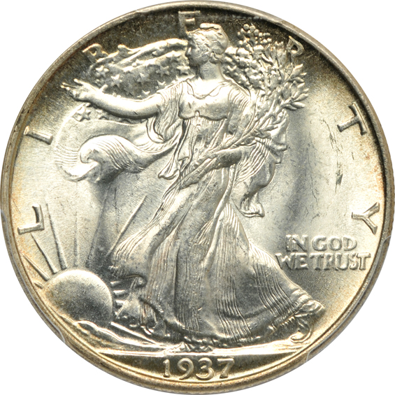 Four Walking Liberty half-dollars certified MS-65 by PCGS