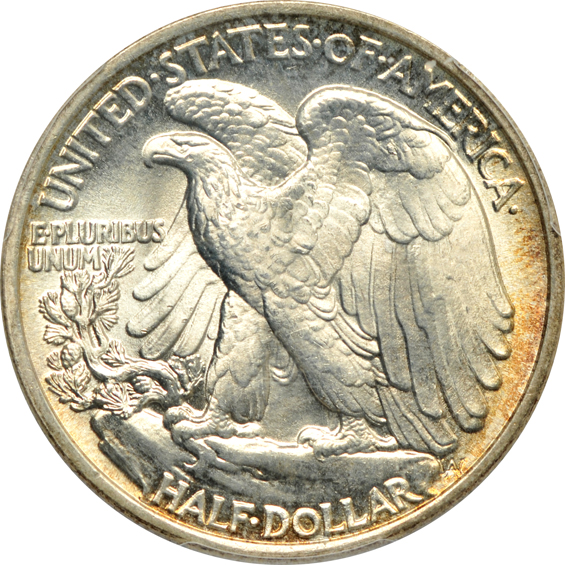 Four Walking Liberty half-dollars certified MS-65 by PCGS
