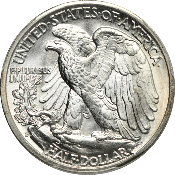 Four Walking Liberty half-dollars certified MS-64 by PCGS