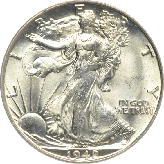 Four Walking Liberty half-dollars certified MS-64 by PCGS