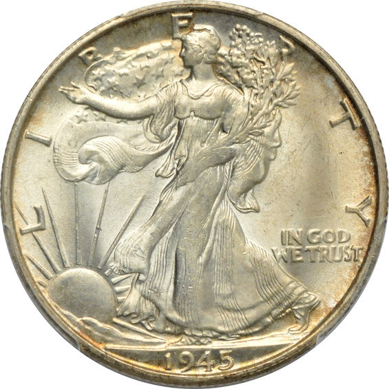 Four Walking Liberty half-dollars certified MS-64 by PCGS