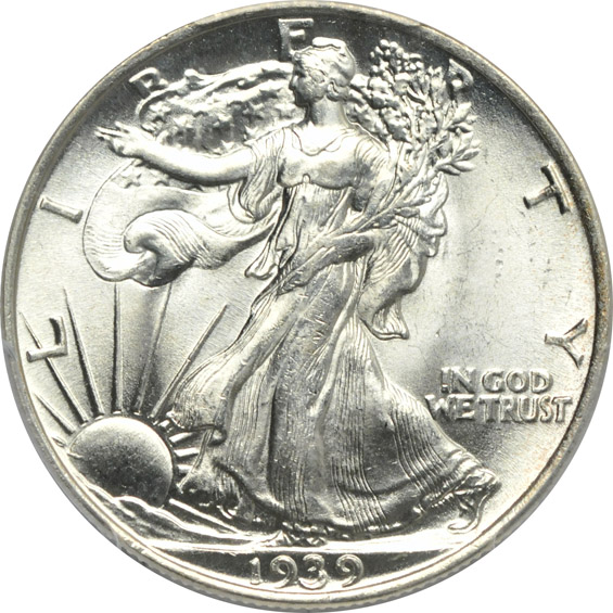 Four Walking Liberty half-dollars certified MS-64 by PCGS