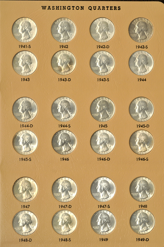 Complete Washington quarter collection 1932 through 1998-S silver, including proof-only issues, in a Dansco 8140 album