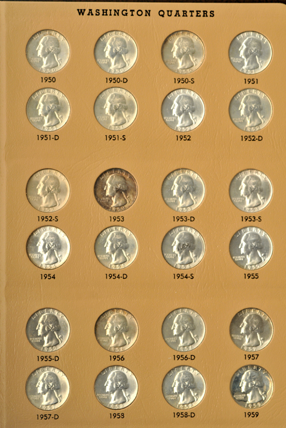 Complete Washington quarter collection 1932 through 1998-S silver, including proof-only issues, in a Dansco 8140 album