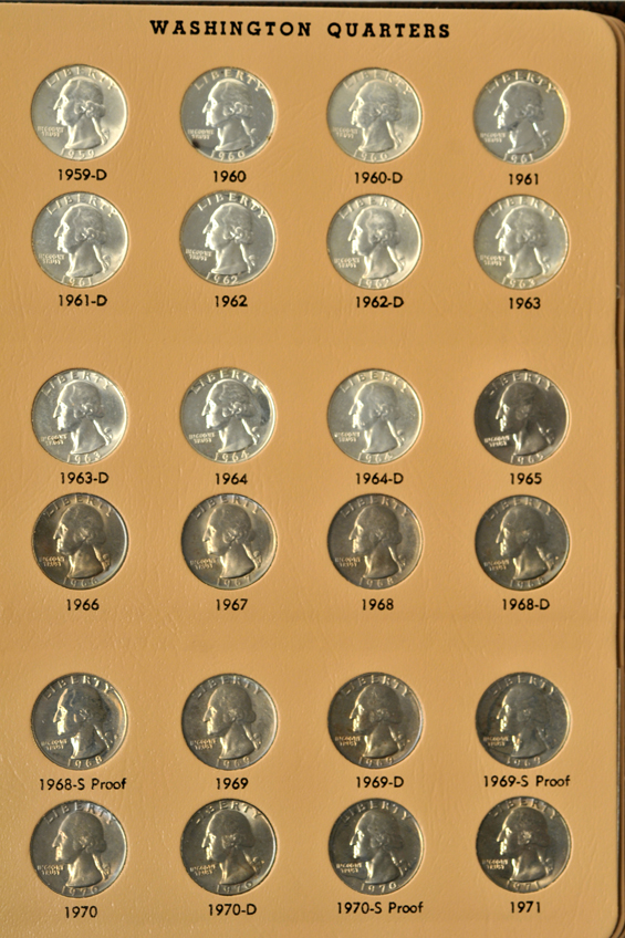 Complete Washington quarter collection 1932 through 1998-S silver, including proof-only issues, in a Dansco 8140 album