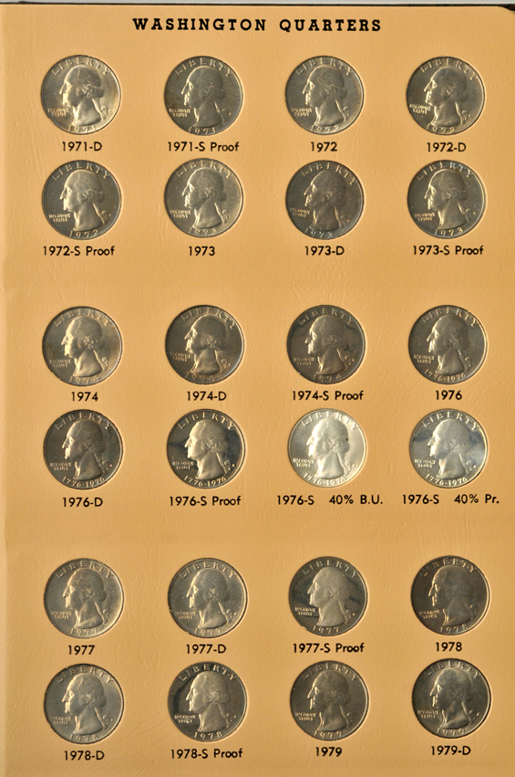 Complete Washington quarter collection 1932 through 1998-S silver, including proof-only issues, in a Dansco 8140 album