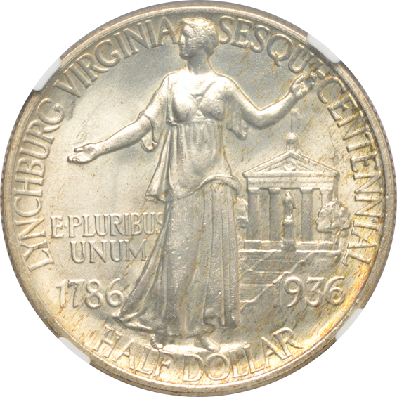 Four silver commemorative half-dollars certified MS-66 by NGC