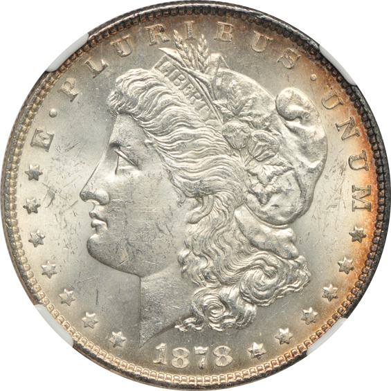 1878 8TF PCGS MS-62, 1878 7TF Reverse of 78 NGC MS-63+, and an 1878-CC NGC MS-63, all CAC